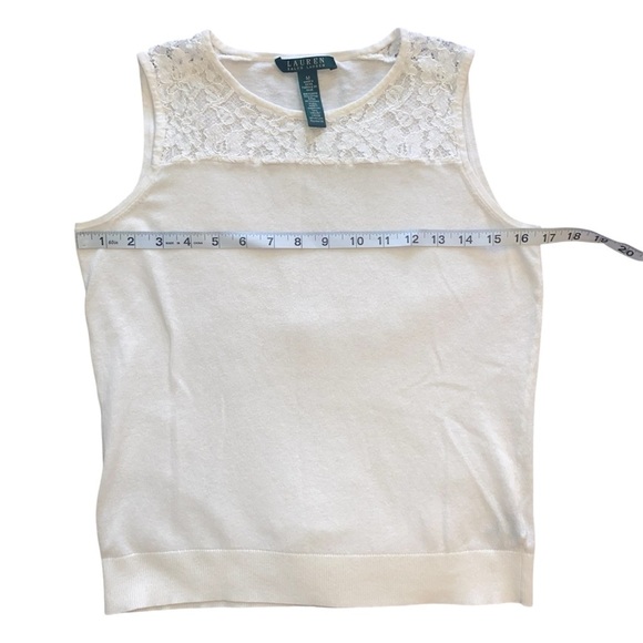 Lauren Ralph Lauren White Lace Trim Sleeveless Top Size Medium - Picture 8 of 9